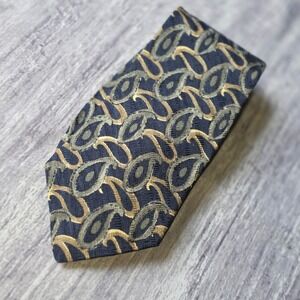 Bugatti Mens Navy Blue Gold Paisley 100% Italian Silk Jacquard Necktie Wide 4in